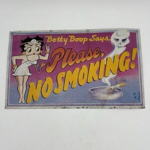 VINTAGE BETTY BOOP SAYS PLEASE NO SMOKING‎ SIGN 8.5"x14.5" TIN METAL 1991 USA